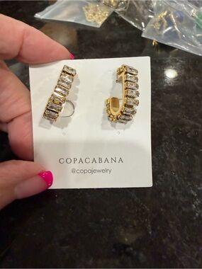 Copacabana Gold Crystal Hoop Earrings - Clear Stones